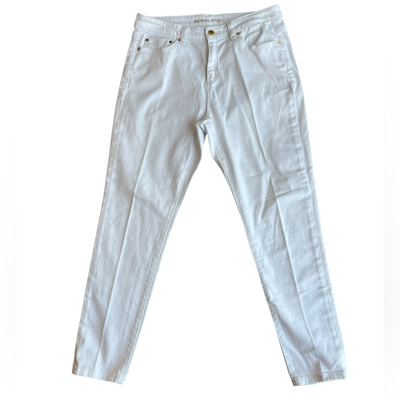 Michael Kors Selma Skinny Women’s Size 12 P White Jeans with Gold Logo - Picture 1 of 8